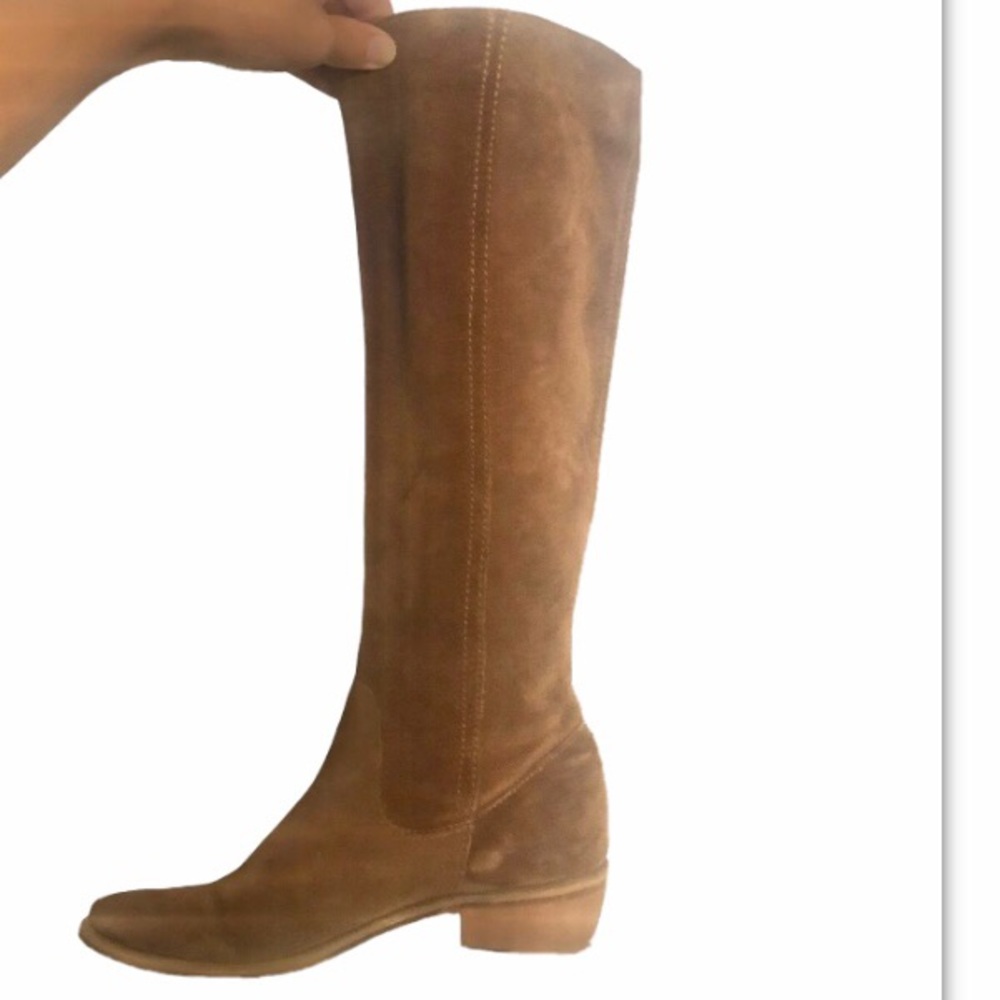 ALDO soft leather knee high slip on brown short block heel boot, Size 40